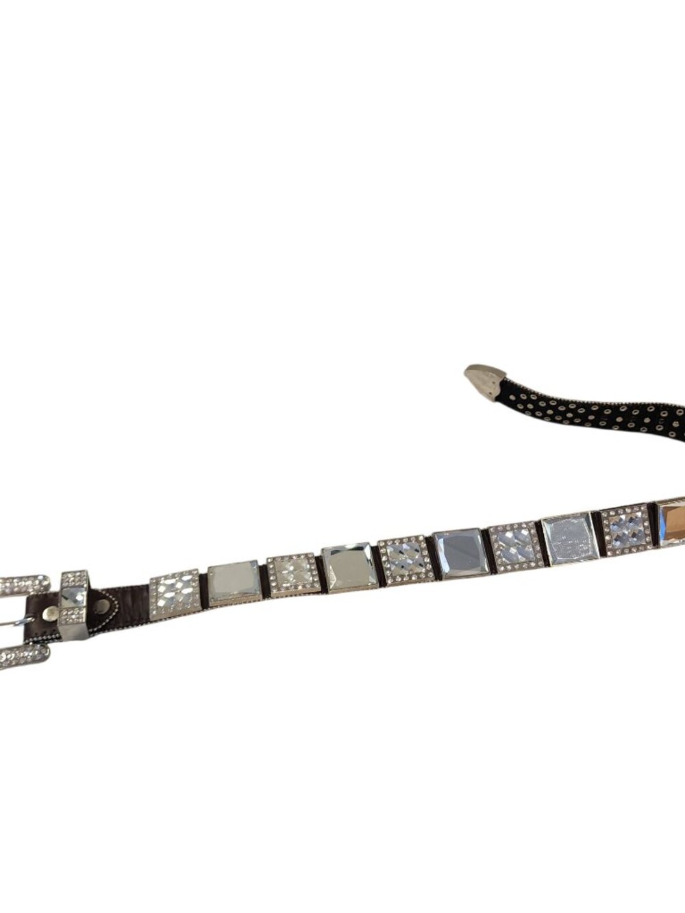 Black Sq Crystal & Diamond Concho Buckle Belt Western Cowgirl 34"